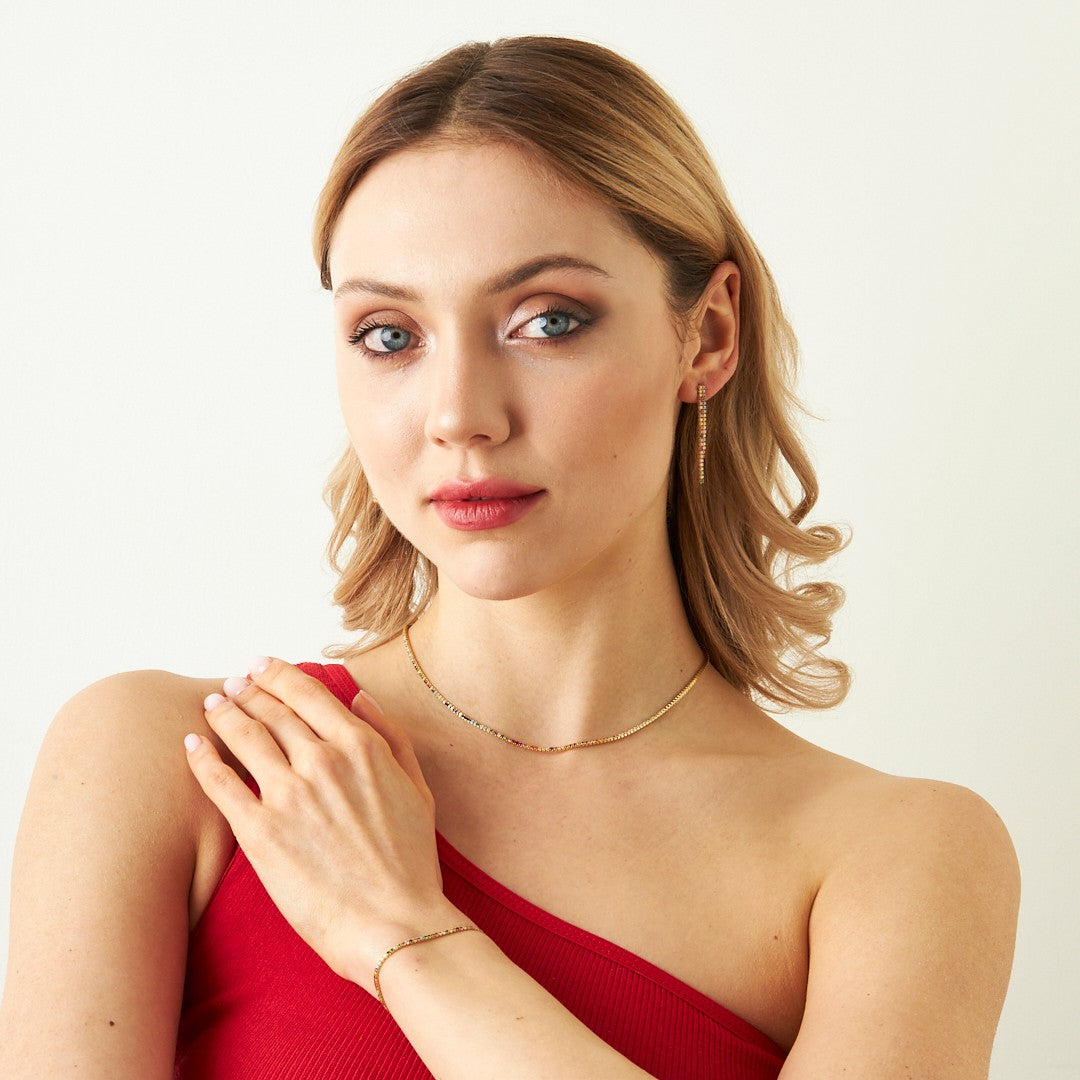 Renkli taşlı Su Yolu Seti - 925 GÜMÜŞ