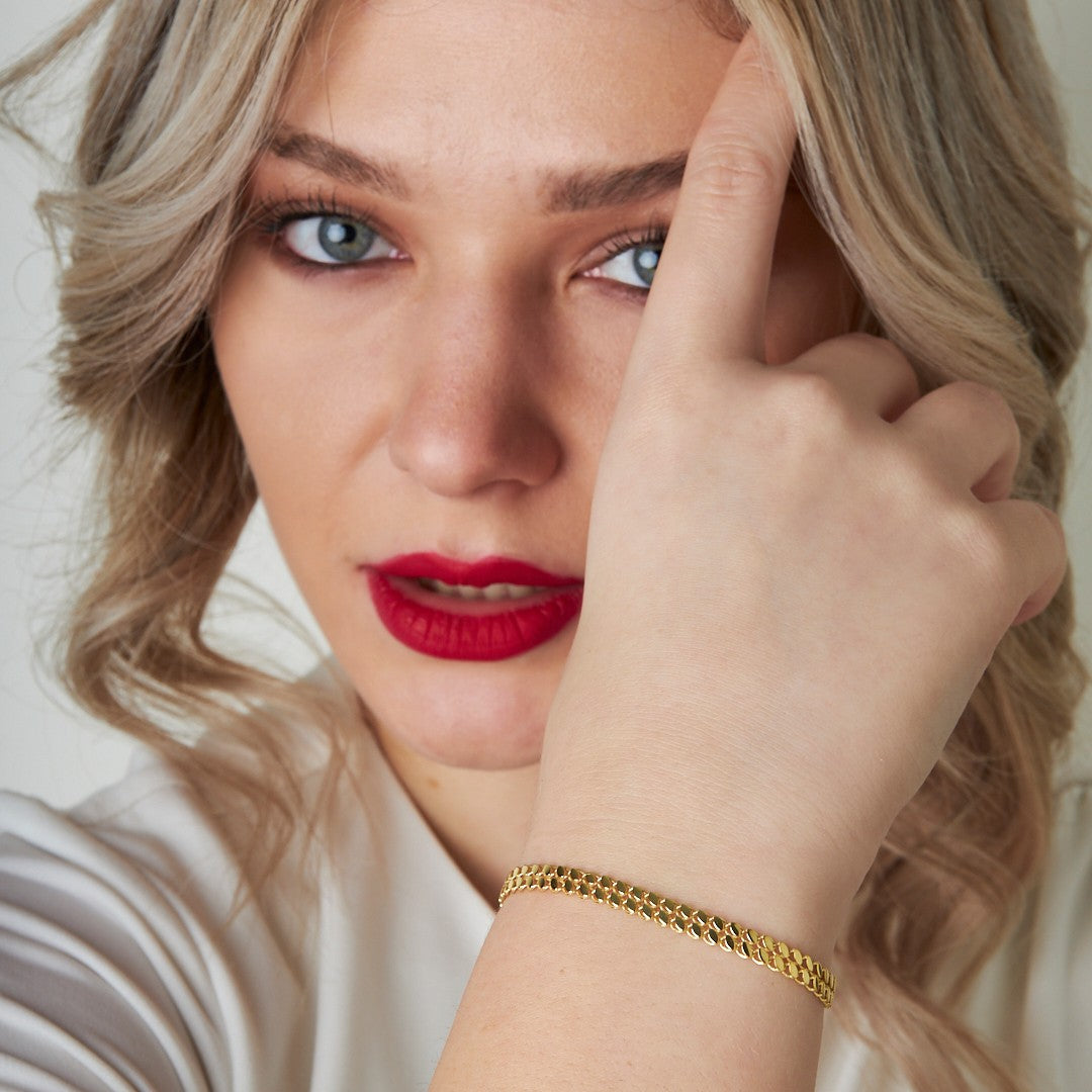 Çift Sıra Pullu Bileklik - 925 GÜMÜŞ