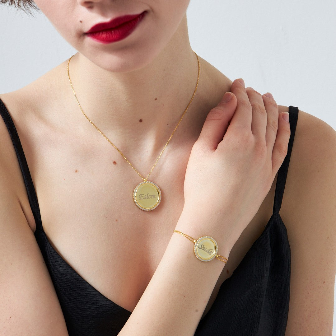 İsimli Taşlı Plaka Set - 925 GÜMÜŞ