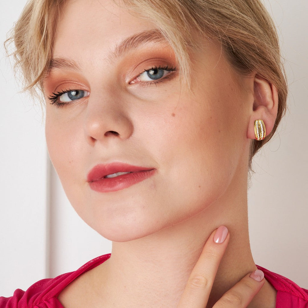 Çift Sıra Taşlı Küpe - 925 GÜMÜŞ