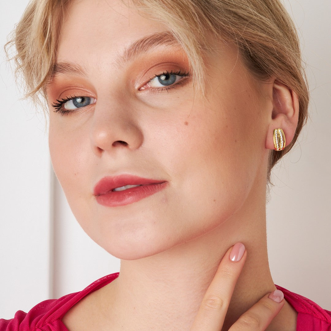 Çift Sıra Taşlı Küpe - 925 GÜMÜŞ