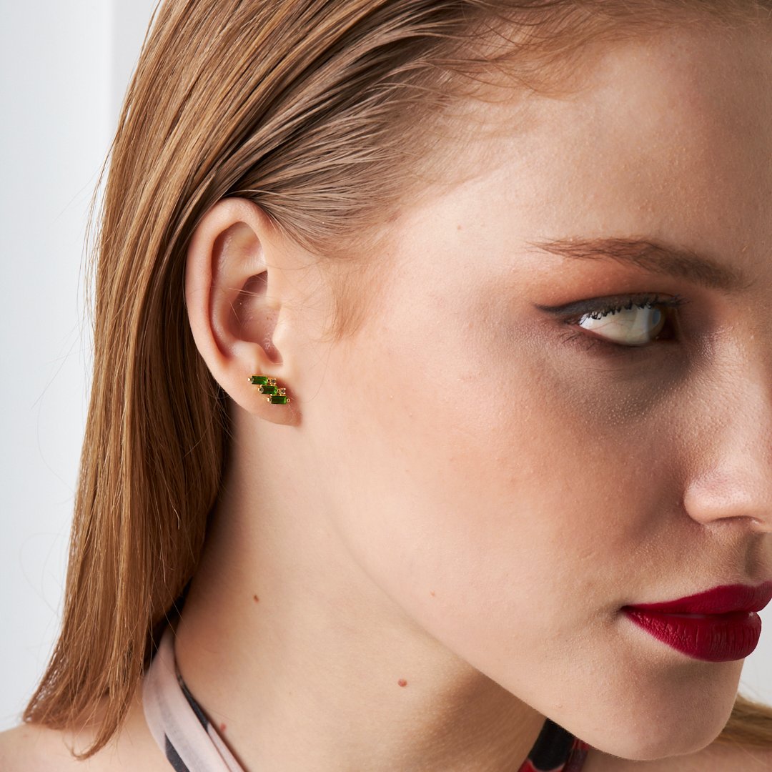 Yeşil Taşlı Baget Piercing - 925 GÜMÜŞ