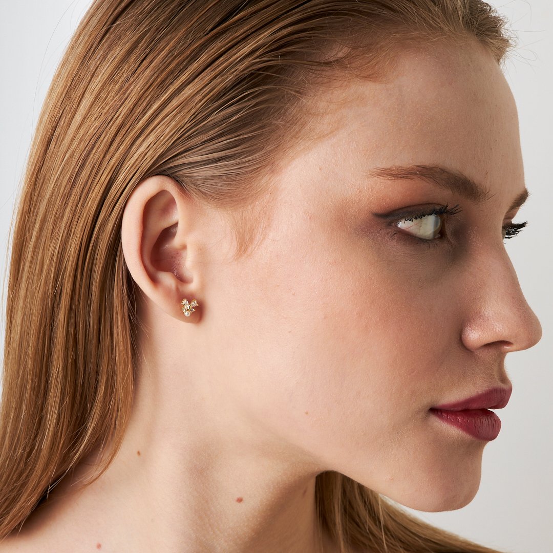 İnci Taşlı Kelebek Piercing - 925 GÜMÜŞ