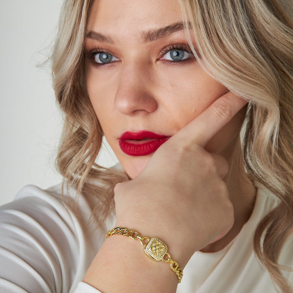 Kare Taşlı İki Zincir Bileklik - 925 GÜMÜŞ