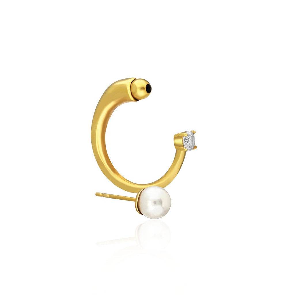 Minimal İncili Yarım Küpe - 925 GÜMÜŞ