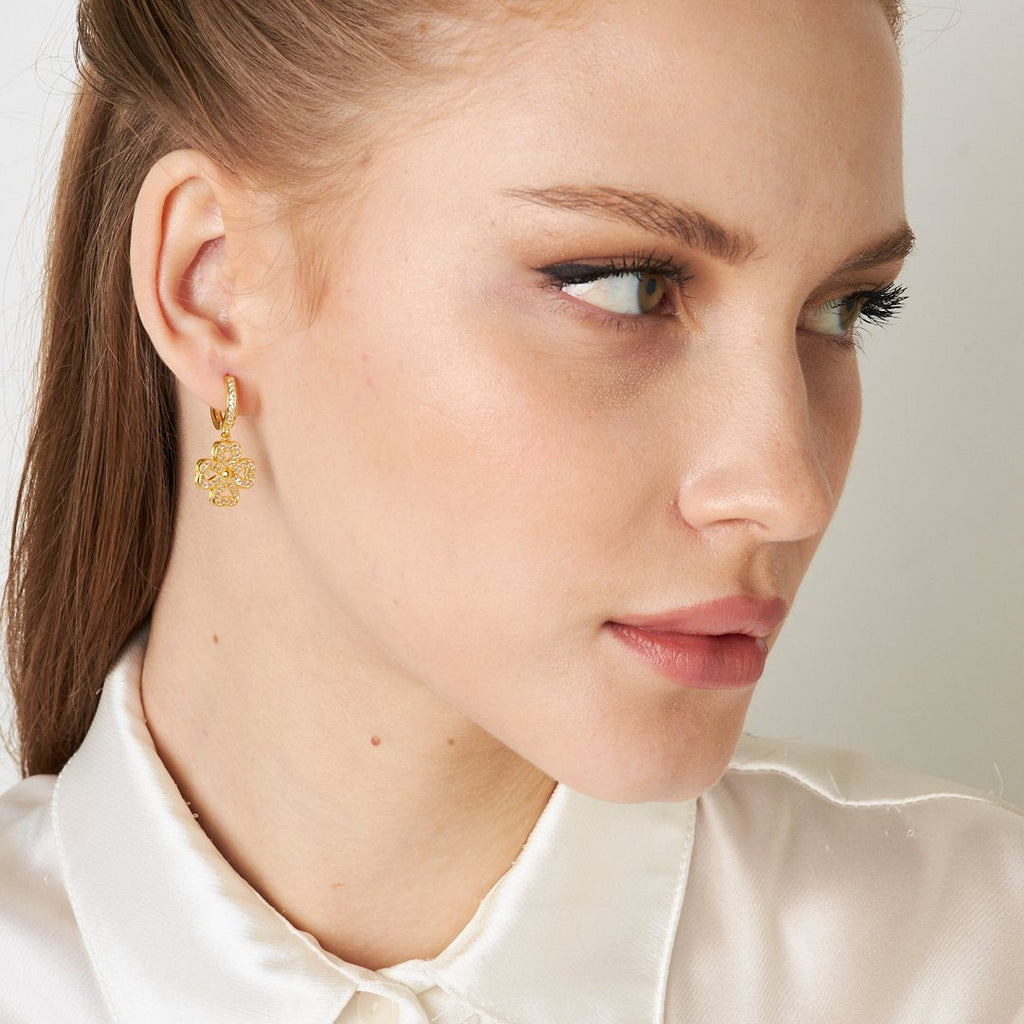 Dört Yapraklı Yonca Küpe - 925 GÜMÜŞ