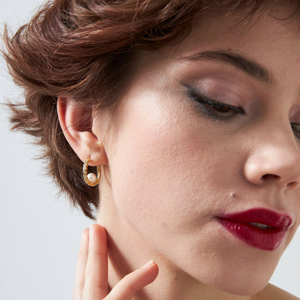 İnci Zincir Taşlı Küpeler - 925 GÜMÜŞ