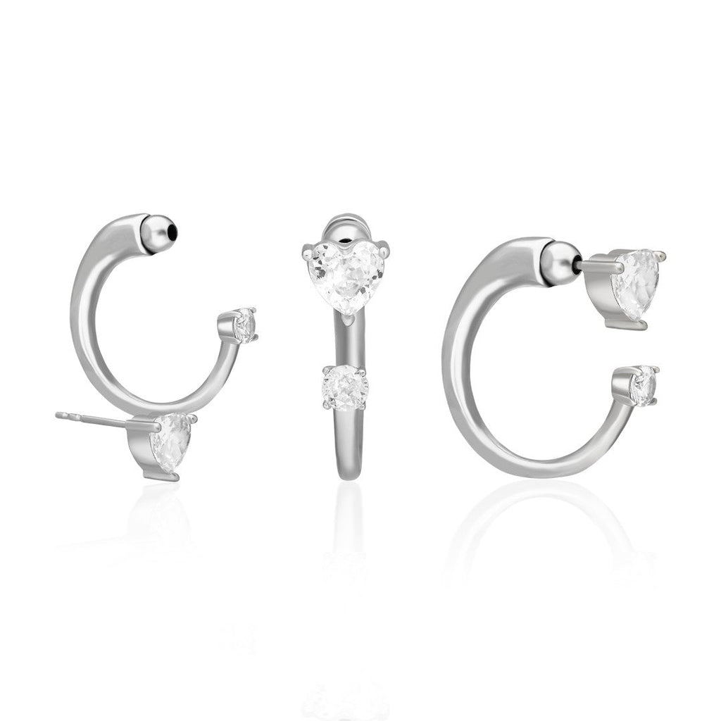 Kalp Taşlı Minimal Yarım Küpe - 925 GÜMÜŞ