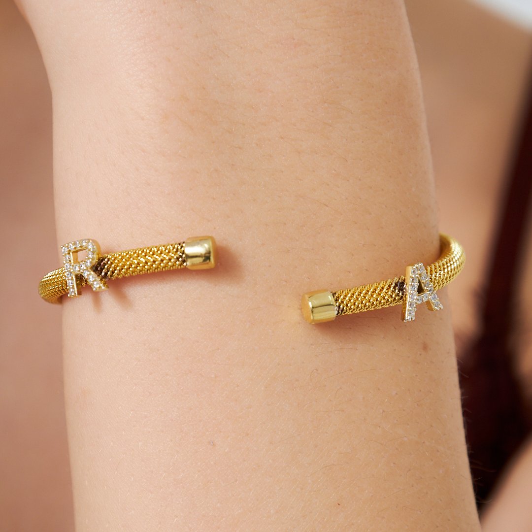 Taşlı Ve Harfli Hasır Bileklik - 925 GÜMÜŞ