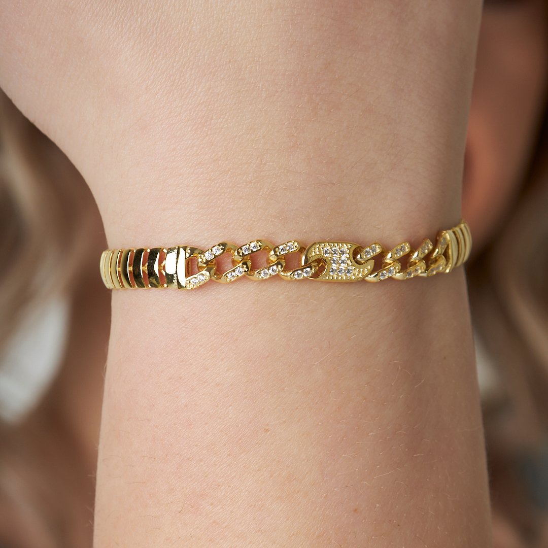 Balıksırtı Düğmeli Ve Taşlı Gurme Bileklik - 925 GÜMÜŞ