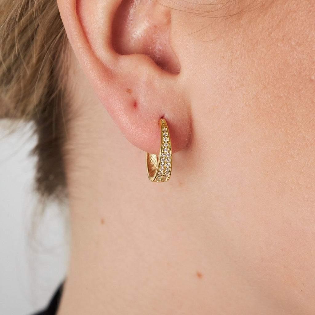 İki Sıra Taşlı Halka Küpe - 925 GÜMÜŞ