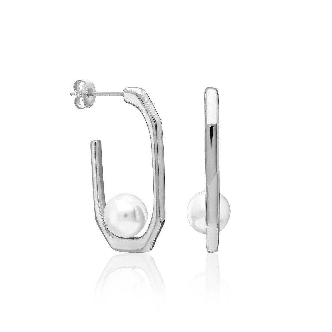 Yarım Yuvarlak İncili Küpe - 925 GÜMÜŞ