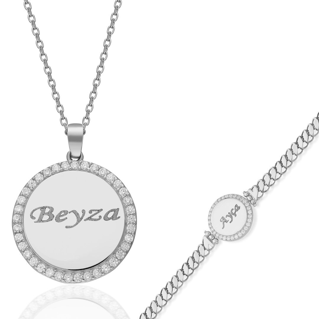 Adlandırılmış Taşlı Plaka Set - 925 GÜMÜŞ