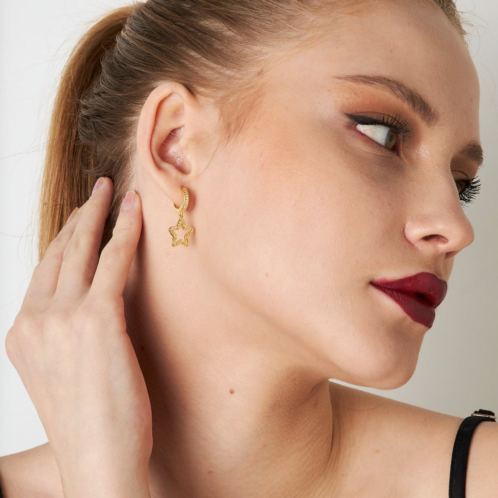 Sallantılı Taşlı Yıldız Küpe - 925 GÜMÜŞ