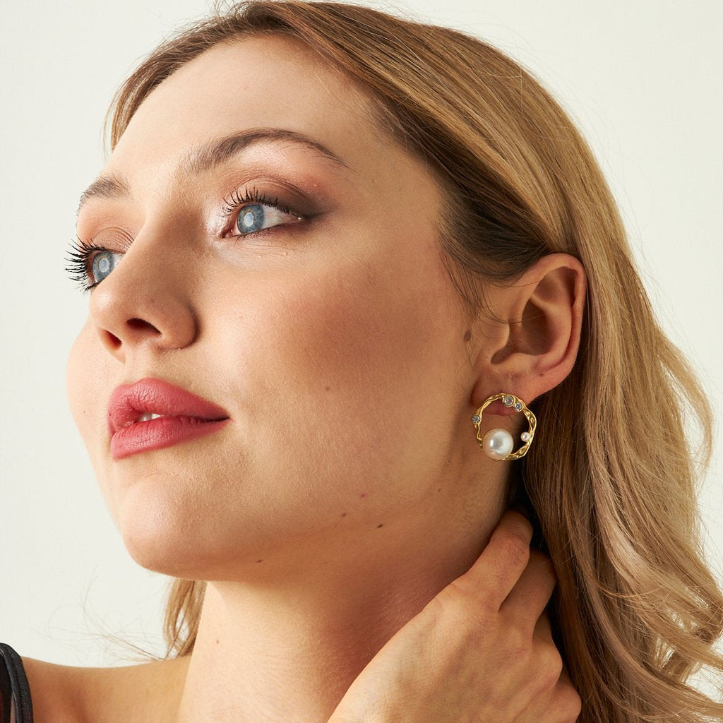 Büyük İnci Taşlı Halka Küpe - 925 GÜMÜŞ