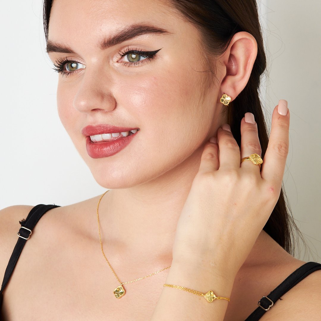 Parlak Taşlı Yonca Set - 925 GÜMÜŞ