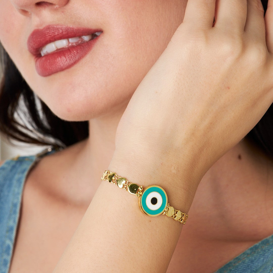 Kalpli Sıra Zincir Nazar Bileklik - 925 GÜMÜŞ