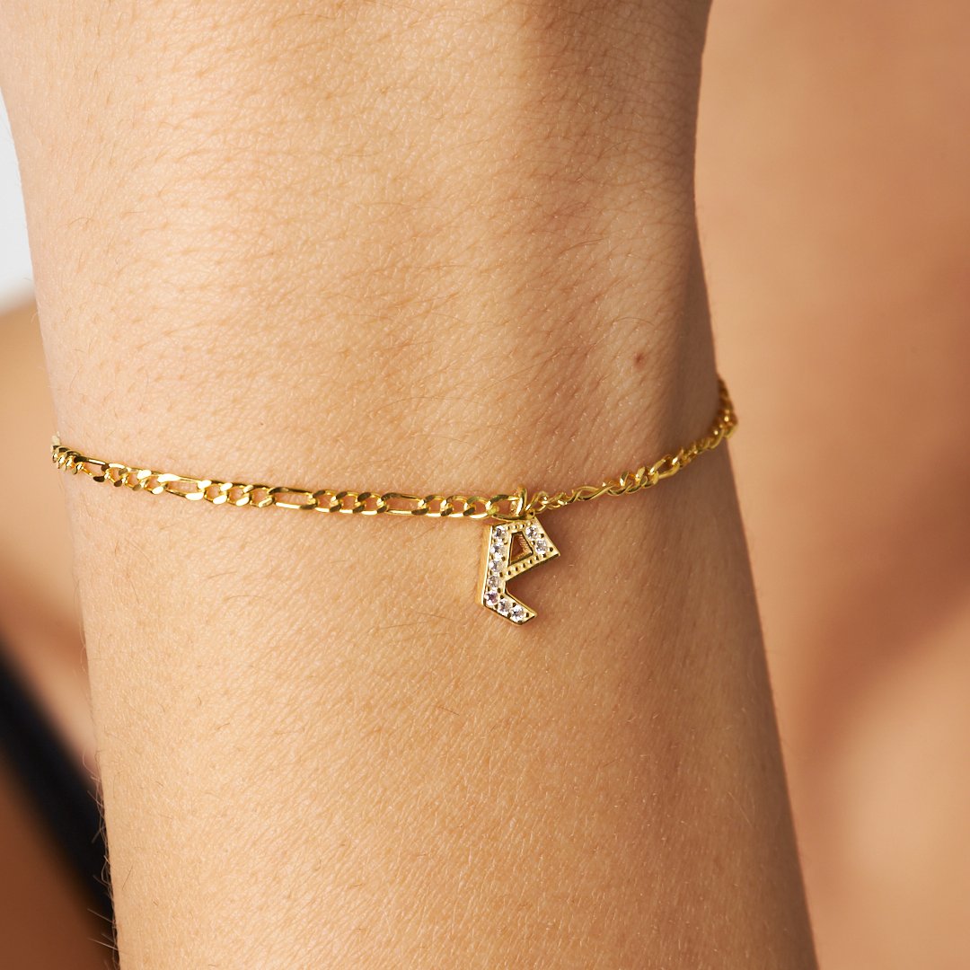 Figaro Taşlı Harf Bileklik - 925 GÜMÜŞ