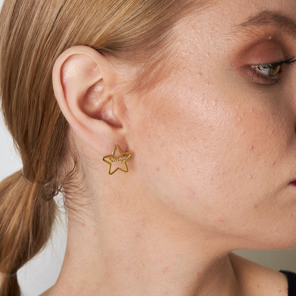 İsimli Yıldız Küpe - 925 GÜMÜŞ