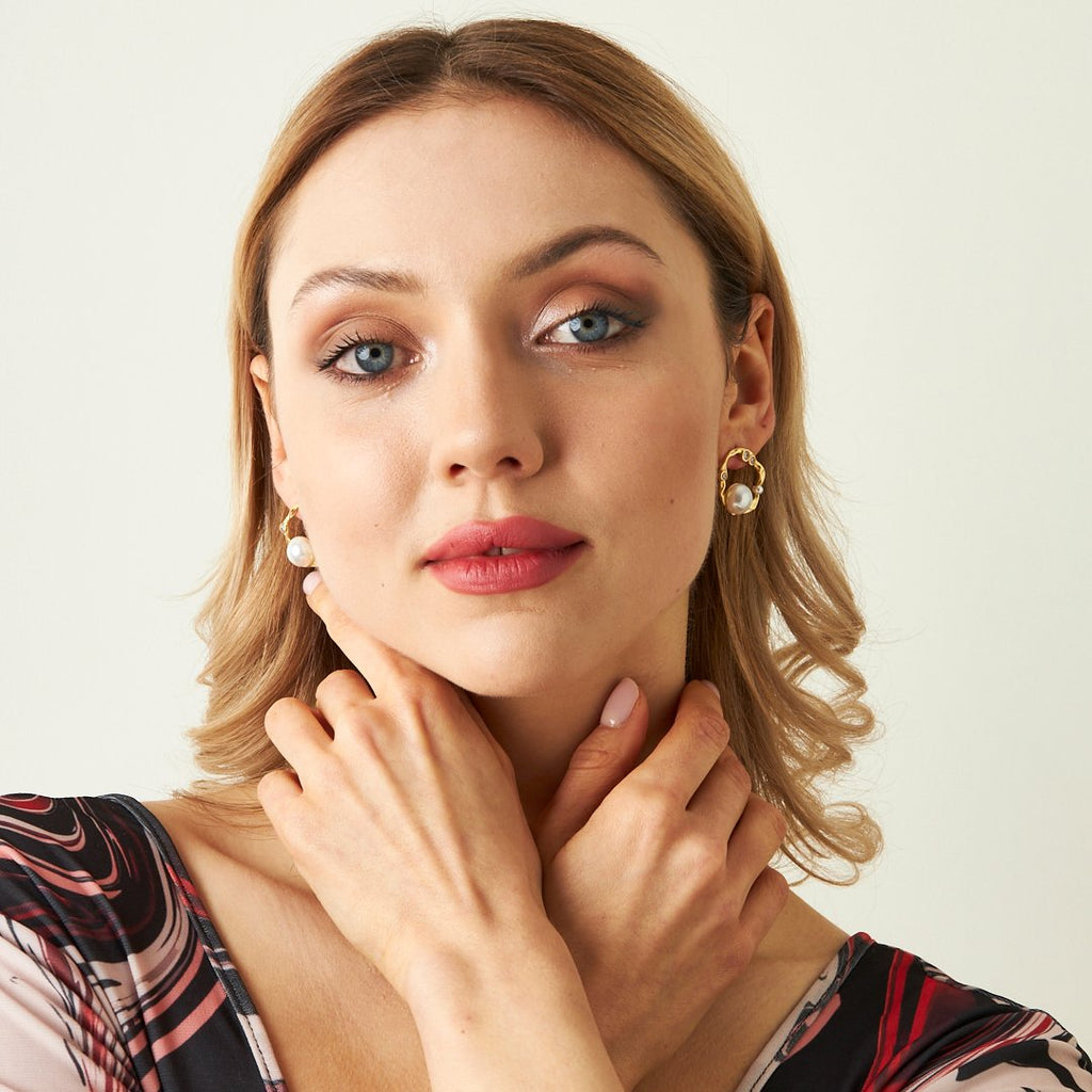 Büyük İnci Taşlı Halka Küpe - 925 GÜMÜŞ