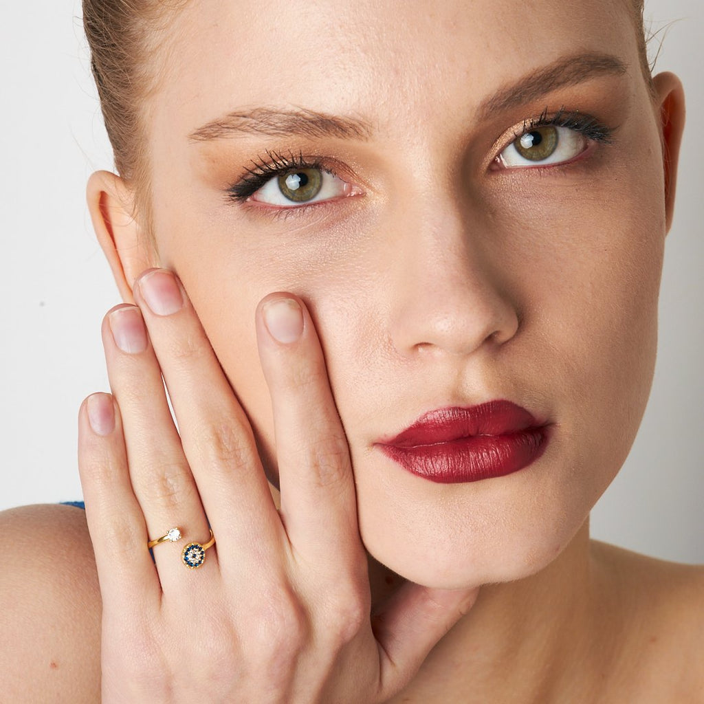 Nazar Desenli Tek Taş Yüzük - 925 GÜMÜŞ