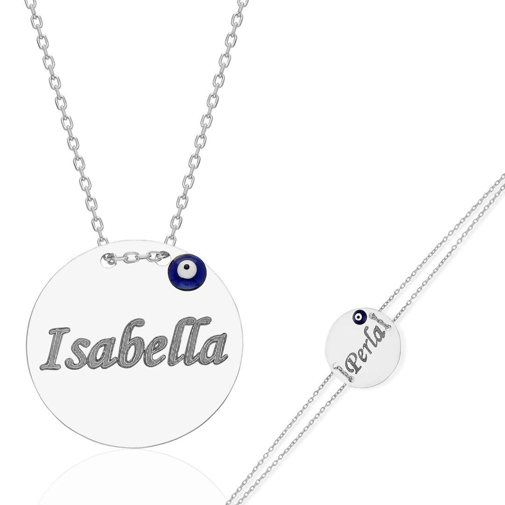 Nazar Plaka İsimli Zincir Seti - 925 GÜMÜŞ