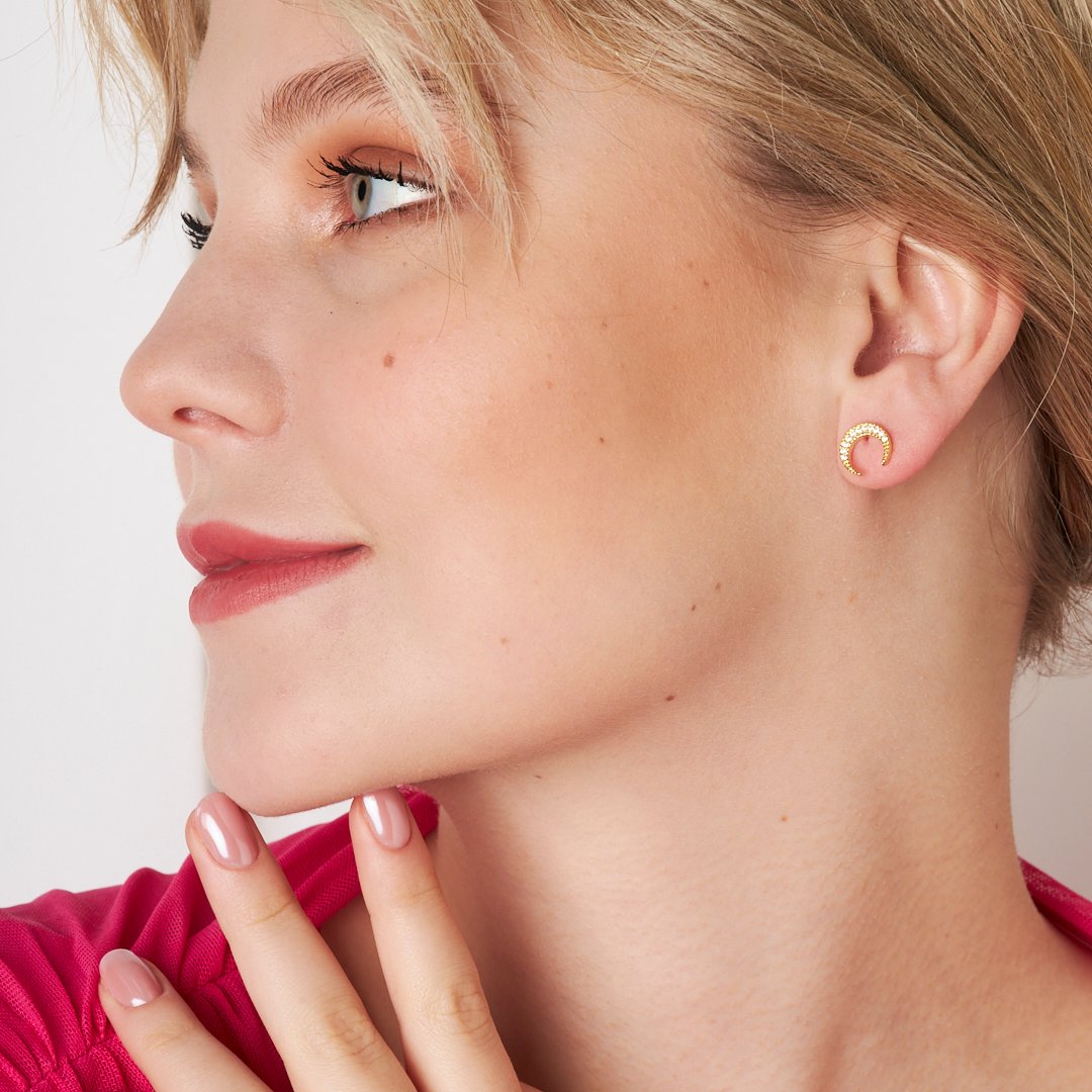 Hilal Ay Taşlı Küpe - 925 GÜMÜŞ