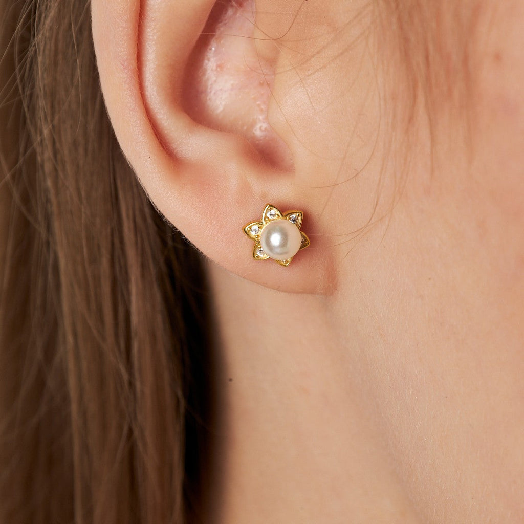 İncili Çiçek Küpeleri - 925 GÜMÜŞ