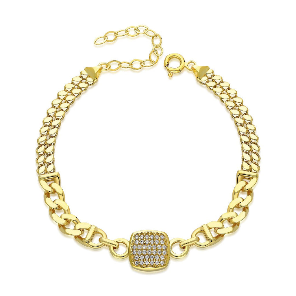 Kare İki Zincirli Taşlı Bileklik - 925 GÜMÜŞ