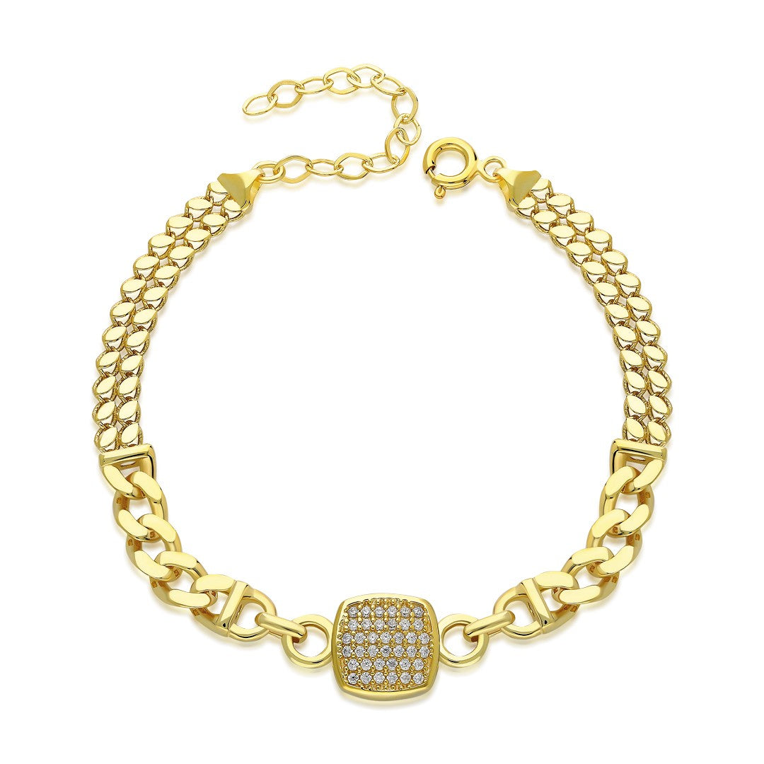 Kare İki Zincirli Taşlı Bileklik - 925 GÜMÜŞ