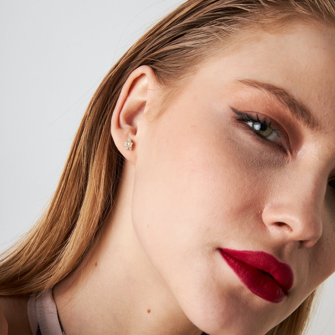 Beş Taşlı İnci Piercingi - 925 GÜMÜŞ