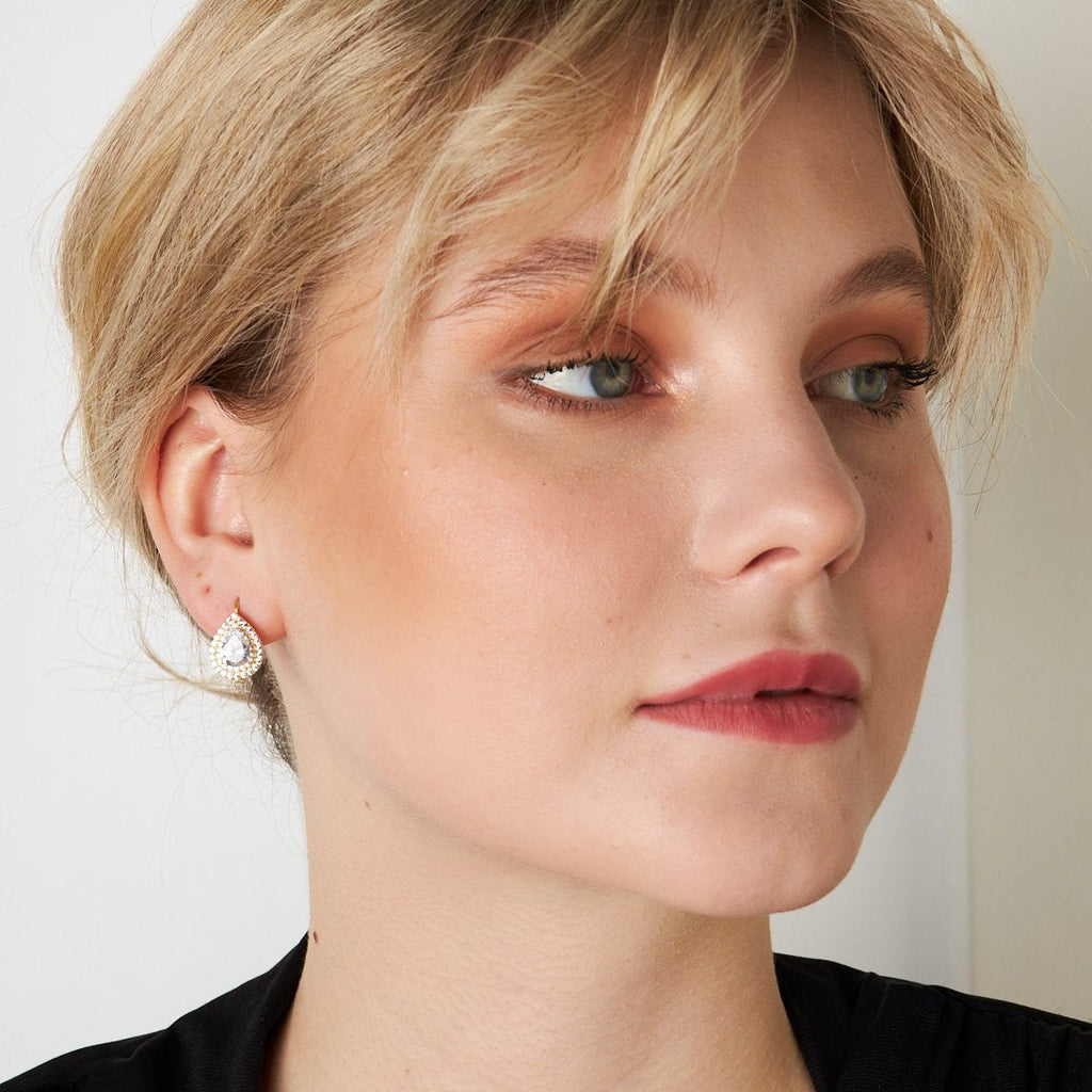 Gözyaşı taşlı pırlanta küpe - 925 GÜMÜŞ