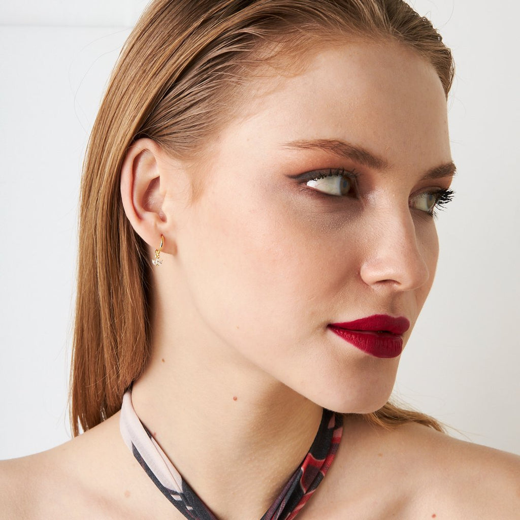 Üç Taşlı Sallantılı Piercing - 925 GÜMÜŞ