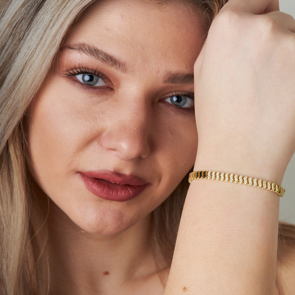 Su Dalgası Taşlı Bileklik - 925 GÜMÜŞ