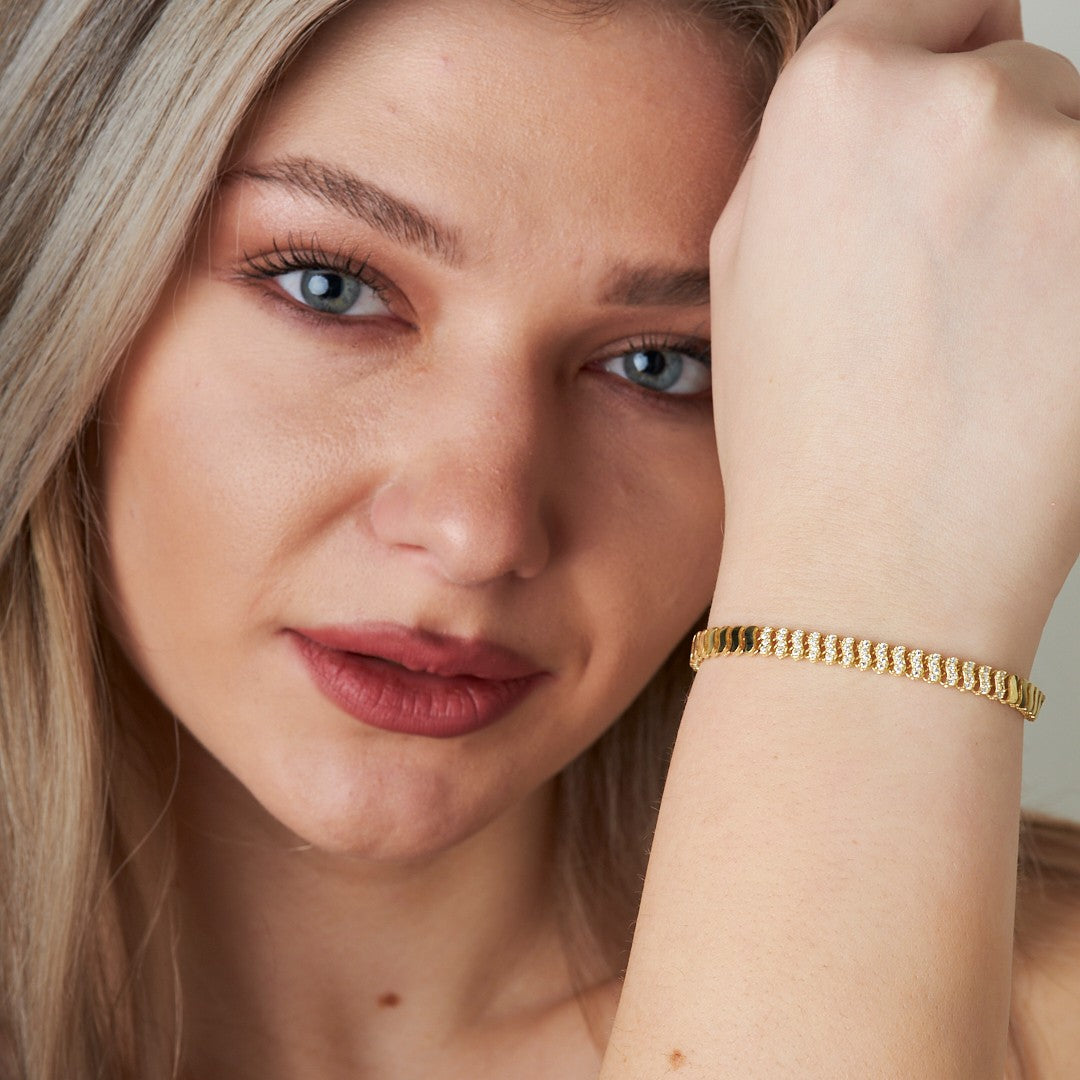 Su Dalgası Taşlı Bileklik - 925 GÜMÜŞ