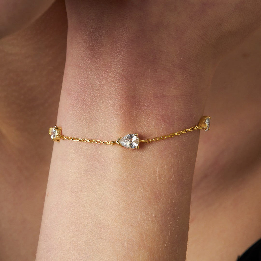 Üç Taşlı Gözyaşı Bileklik - 925 GÜMÜŞ