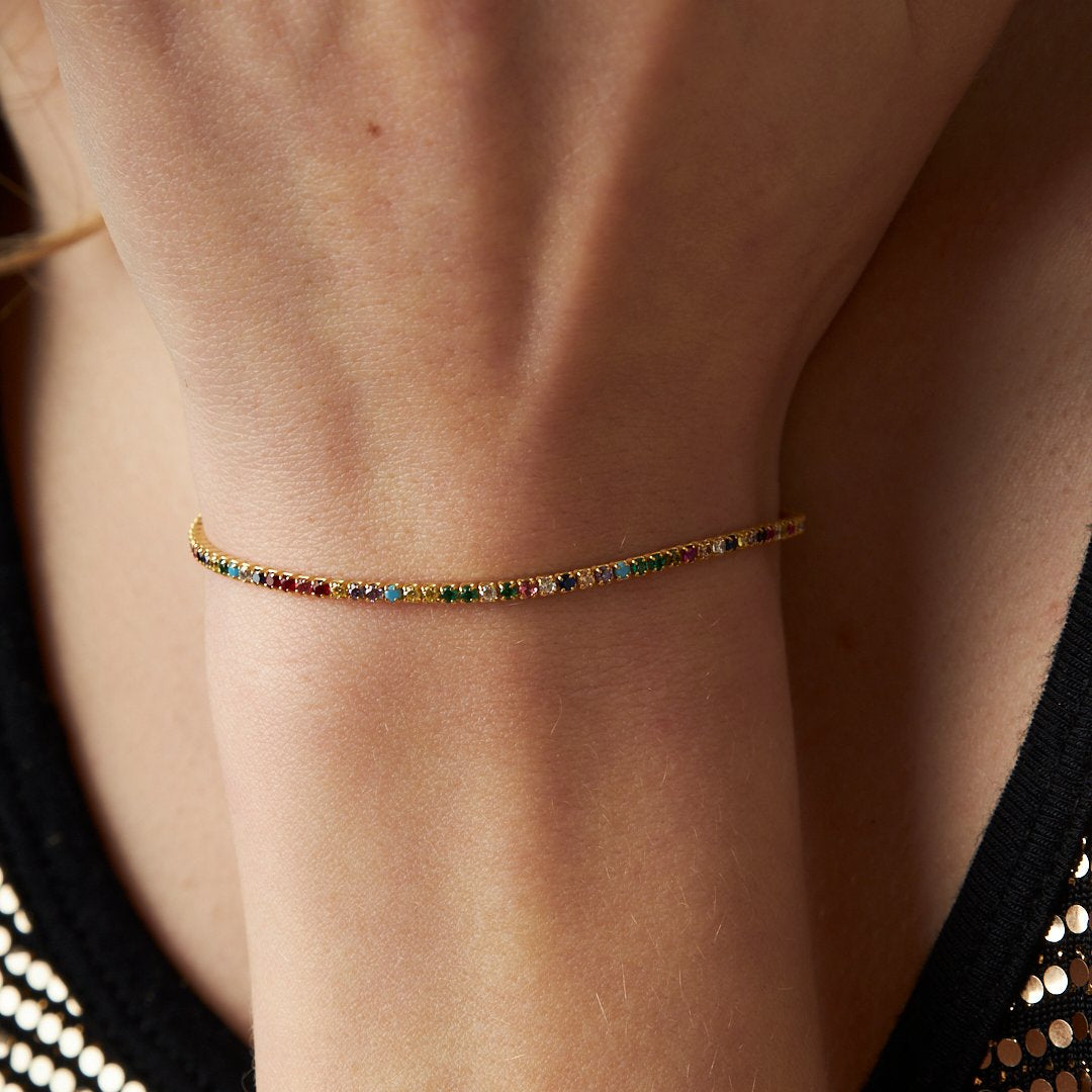 Renkli Taşlı Su Yolları Bileklik - 925 GÜMÜŞ