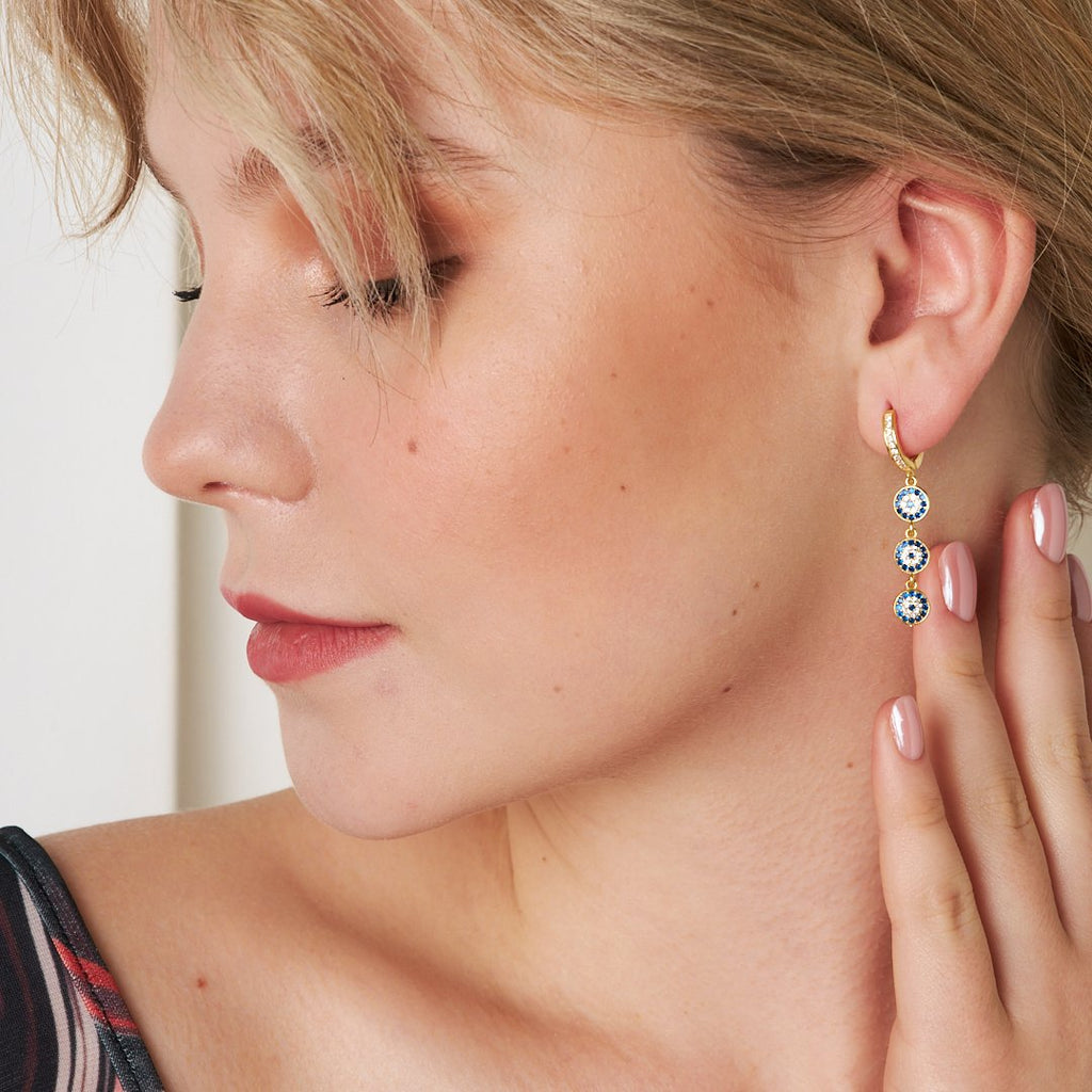 Sıralı Nazar Küpe - 925 GÜMÜŞ