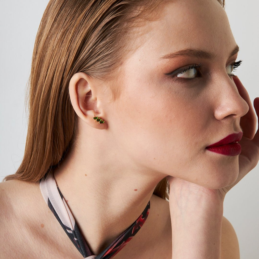 Yeşil Taşlı Baget Piercing - 925 GÜMÜŞ