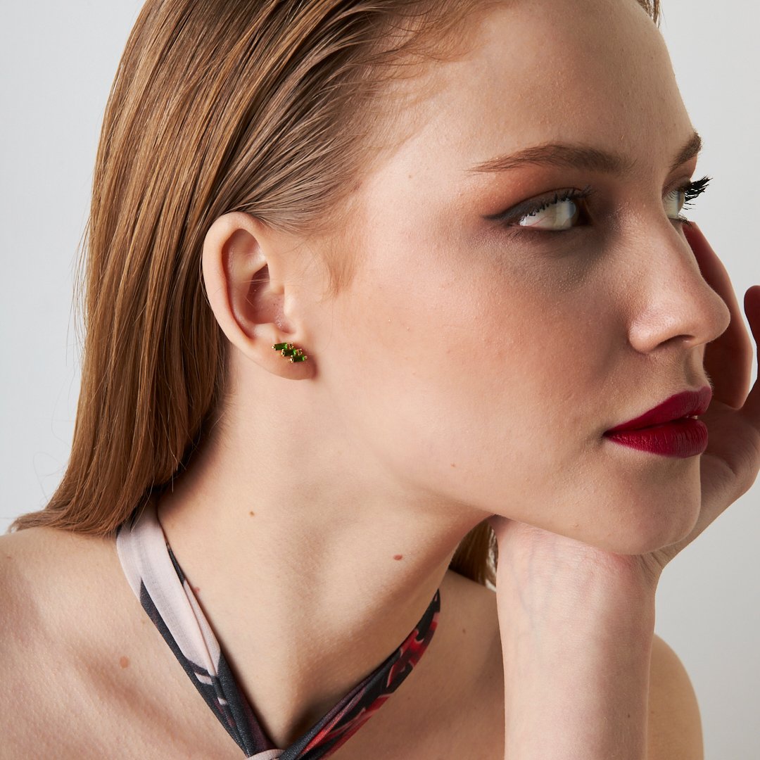 Yeşil Taşlı Baget Piercing - 925 GÜMÜŞ