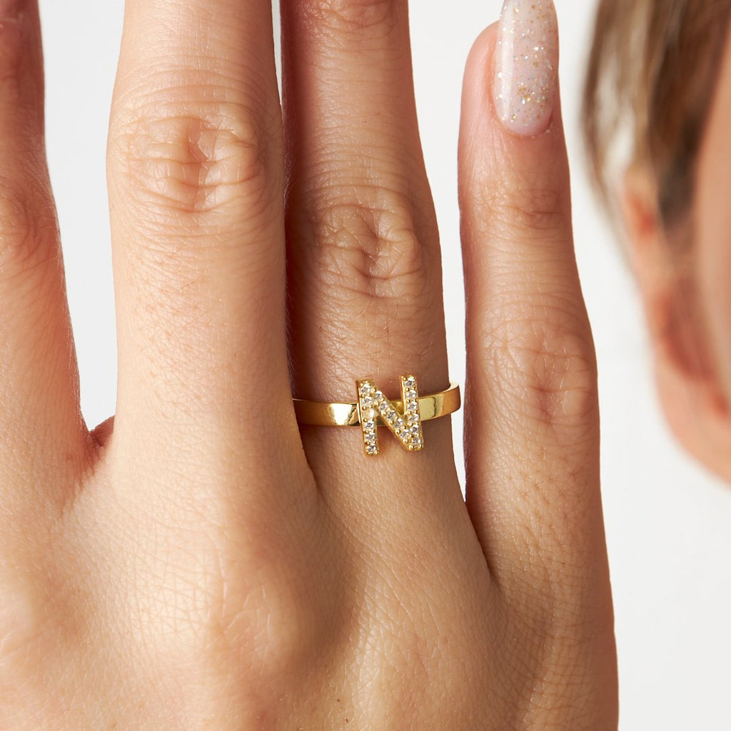 Tek Harfli Taşlı Yüzük - 925 GÜMÜŞ