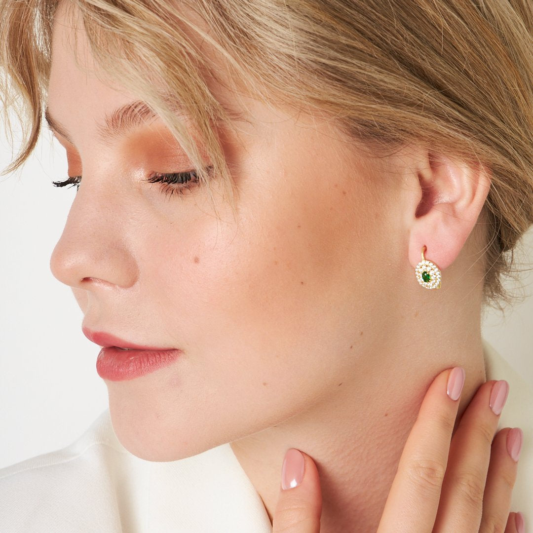 Yeşil Taşlı Küpeler - 925 GÜMÜŞ