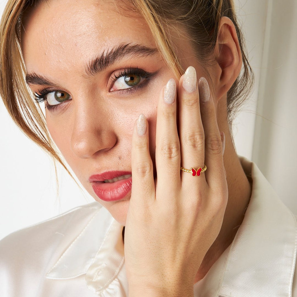 Kırmızı Kelebek Yüzük - 925 GÜMÜŞ