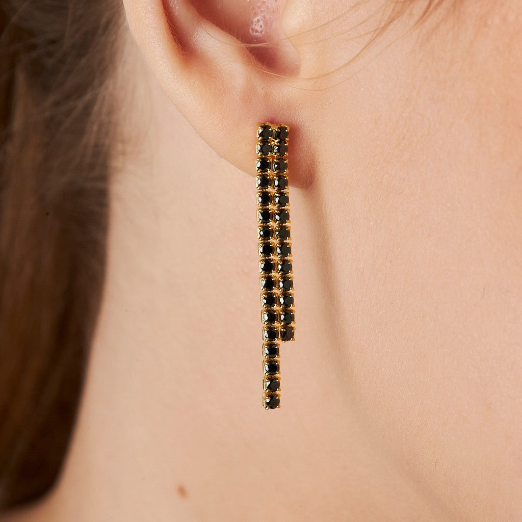 Siyah Taşlı Su Yolu Küpesi - 925 GÜMÜŞ