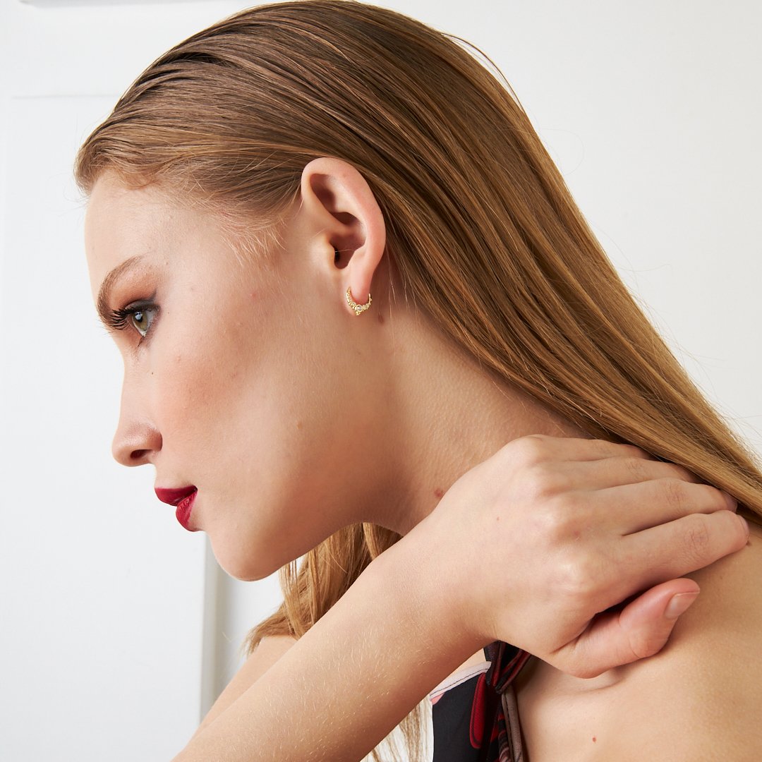 Minimal Taşlarla Halka Piercingi - 925 GÜMÜŞ