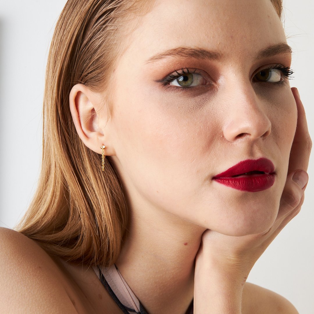 Beget Taşlı Zincir Piercing - 925 GÜMÜŞ