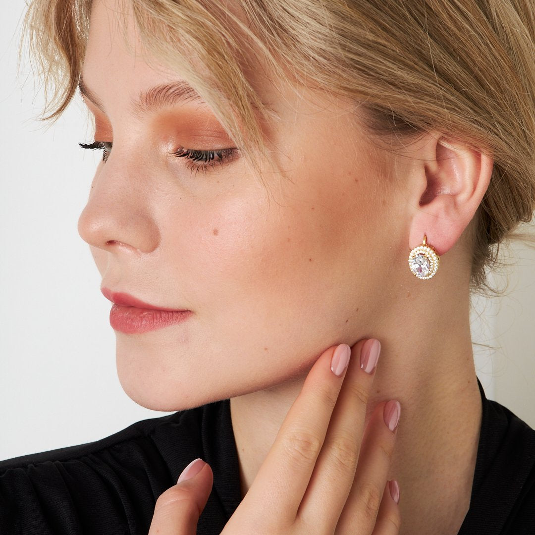 Parlak Pırlantalı Küpeler - 925 GÜMÜŞ