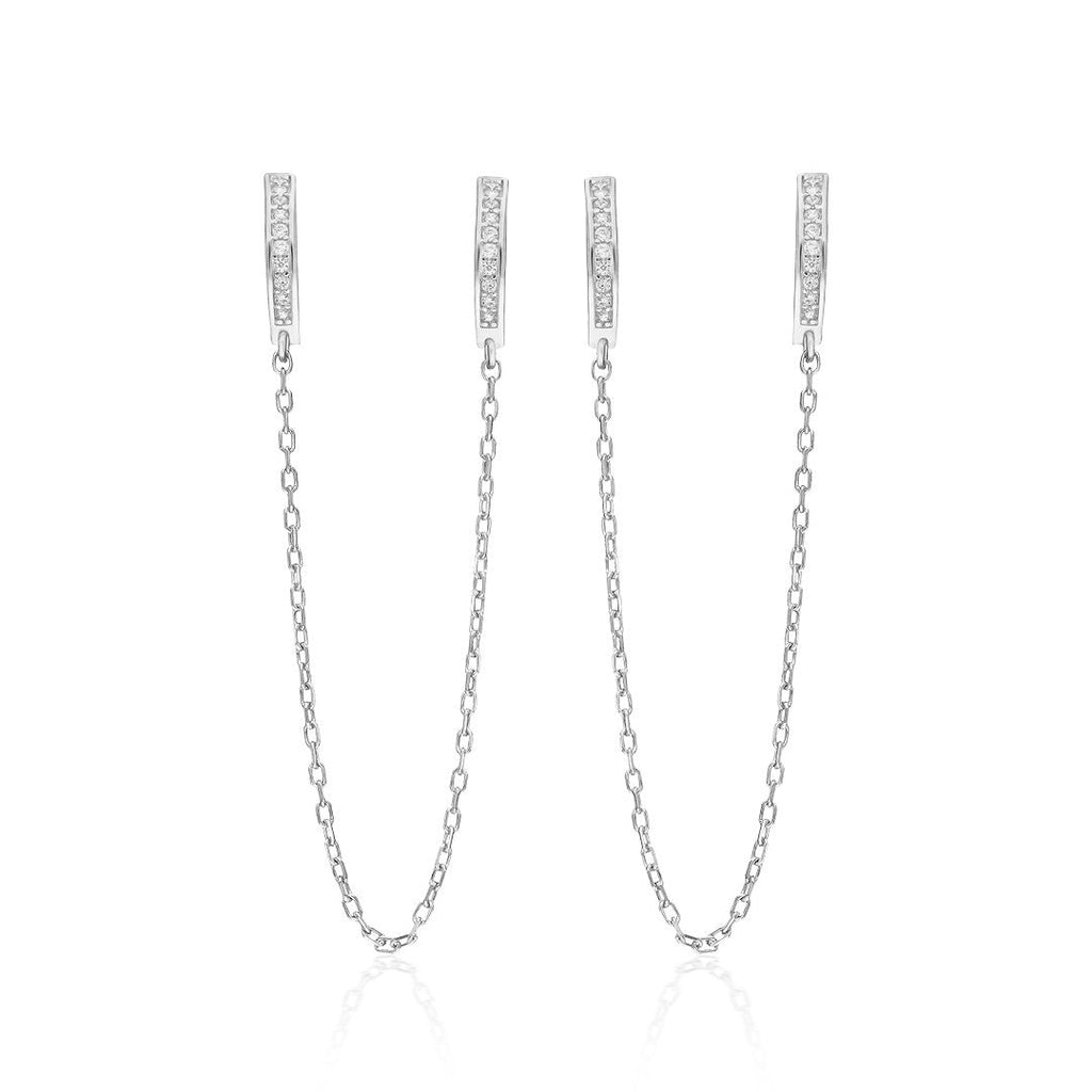 Taşlı Zincir Küpe - 925 GÜMÜŞ