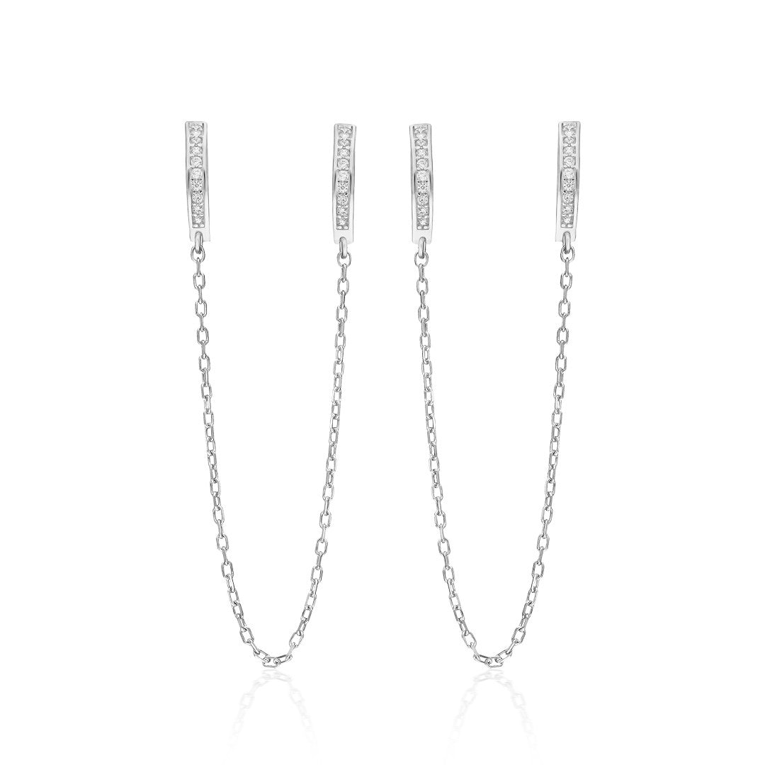 Taşlı Zincir Küpe - 925 GÜMÜŞ