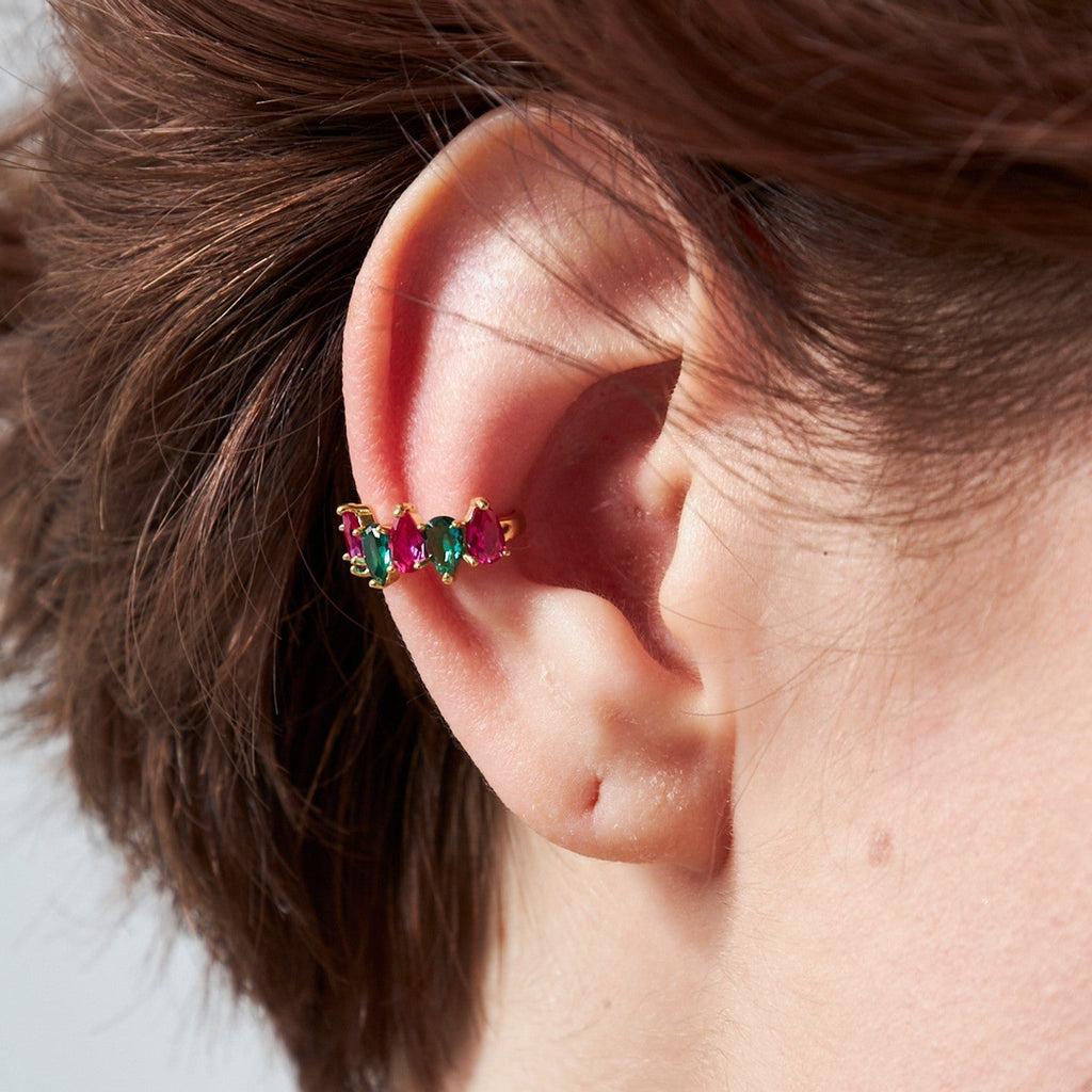 Renkli Gözyaşı Taşlı Kıkırdak Küpe - 925 GÜMÜŞ